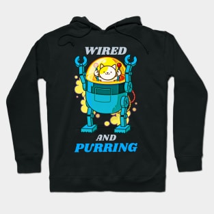 Cute and Clever Playful Little Kitty Robot Cat Art. He's WAP, a Wired and Purring Kitten. Hoodie